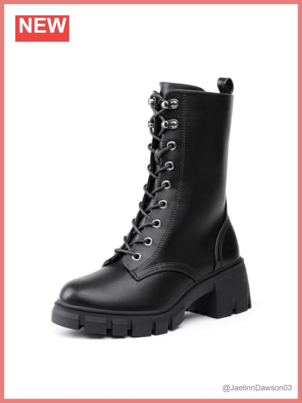 Womens Combat Platform Boots Chunky Lace Up Mid-Calf Booties PU Leather